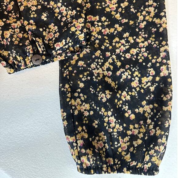 Miss Me Off The Shoulder Women's Floral Black Tan 1/2 Sheer Sleeve Dress Size S - Picture 12 of 14